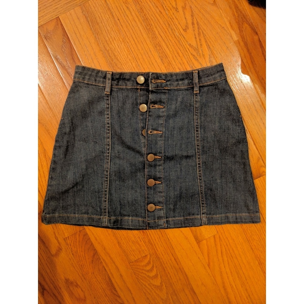 Button Down Denim Mini Skirt